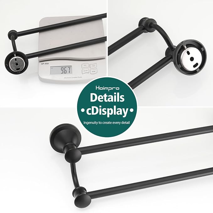 Hoimpro Double Towel Bar Towel Rack for Bathroom Holder Wall Mounted Black | Adjustable 16-26 In,Matte Black Wall Mounted, Stainless Steel, Rustproof, Towel Bar Rod Hanger Hardware Accessories Hotel