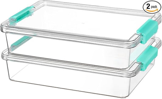 Vtopmart 2 Pack 6 Qt Plastic Storage Bins with Lids, Clear Sensory Bins | Stackable Containers for Organizing School & Office Supplies, Arts & Crafts Organizers and Storage for Home, Craft Room