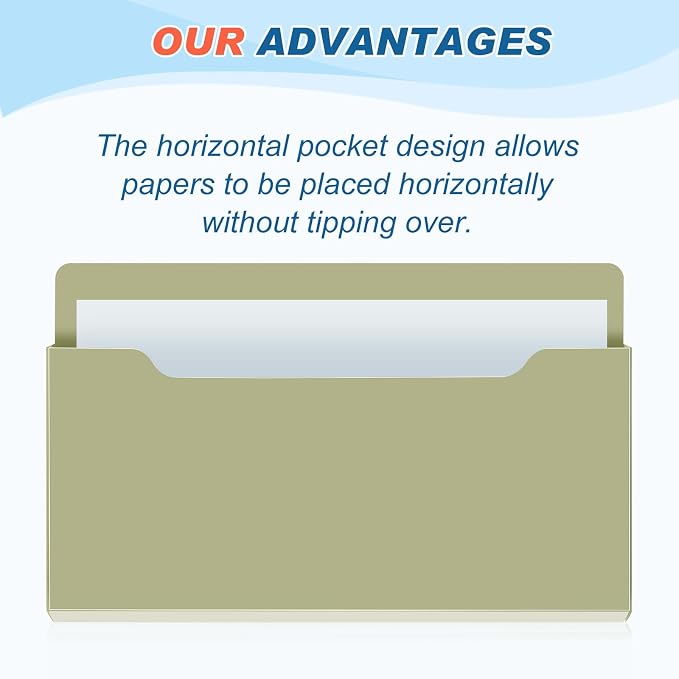 Feifeiya 2 Pcs Magnetic File Folder Wall Hanging Holder Large Pocket Paper Magazine Mail Organizer for Refrigerator Classroom Locker Whiteboard(Horizontal,Sage Green,13.8 x 8.3 Inches)