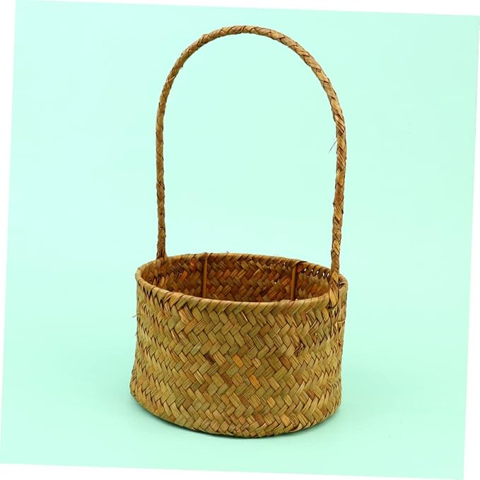 Seagrass Woven Storage Basket Toy Storage Straw Woven Basket Handles Succulent Planter Knitted Flower Desktop Decoration