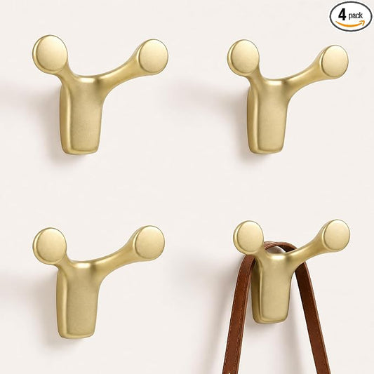 Coat Rack Wall Mount, Decorative Double Hanger Hooks, 4Pcs Gold Hook, Premium Zinc Alloy Y-Shaped/Antler Hooks for Towels, Bags, Hats, Cups & Keys, Ideal for Entryway, Bedroom, Bathroom, Kitchen