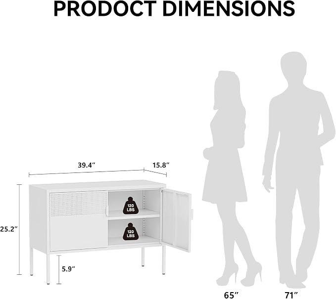 COFaR TV Stand for TVs up to 75 Inch, 40''L Media Console with Ventilation Doors, Metal Entertainment Center with Adjustable Shelves & 120Lbs Storage for Living Room & Bedroom, White