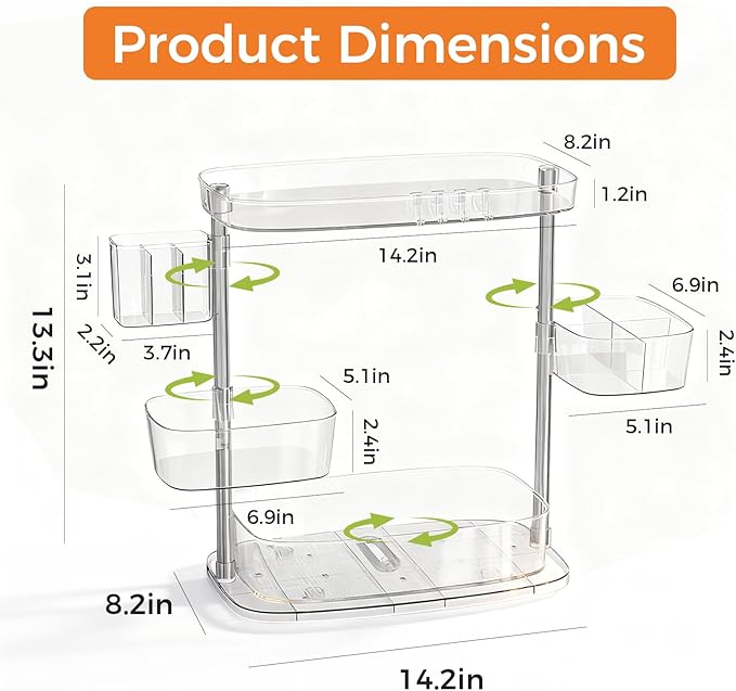 360°Rotating Makeup Organizer,Makeup Organizer Countertop with Brush Holder and Perfume Stand,Bathroom Counter Organizer,Skincare Holder Stand for Vanity,Detachable Hanging Hooks