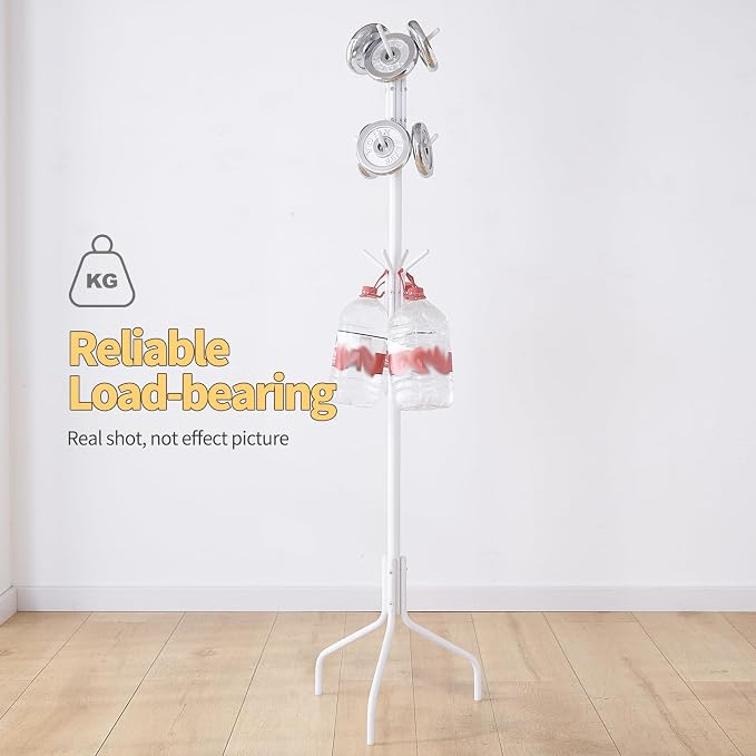 Coat Rack Freestanding for entryway,Living Room,Bedroom,Metal coat tree with12 Hooks and 3 Legs,hat stand (White)