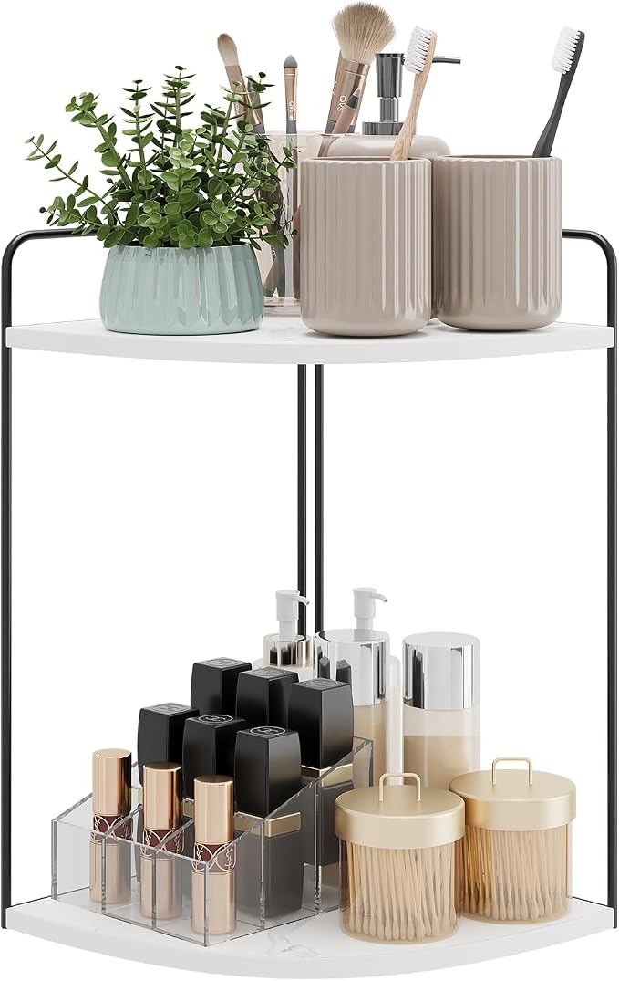 Bathroom Counter Organizer, Vanity & Makeup Countertop Organizer | Corner Bathroom Counter Organizer, Bathroom Sink Organizer, Bathroom Counter Shelf, Countertop Organizer, Corner Desk Shelf