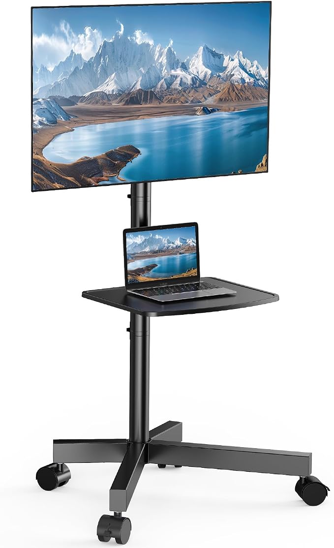 PERLESMITH Rolling TV Stand for 23-63 Inch Flat/Curved Screen TVs up to 88 lbs, Mobile TV Stand on Wheels, Portable TV Stand with Tilt & Height Adjustable,Outdoor TV Stand Max VESA 400x400mm