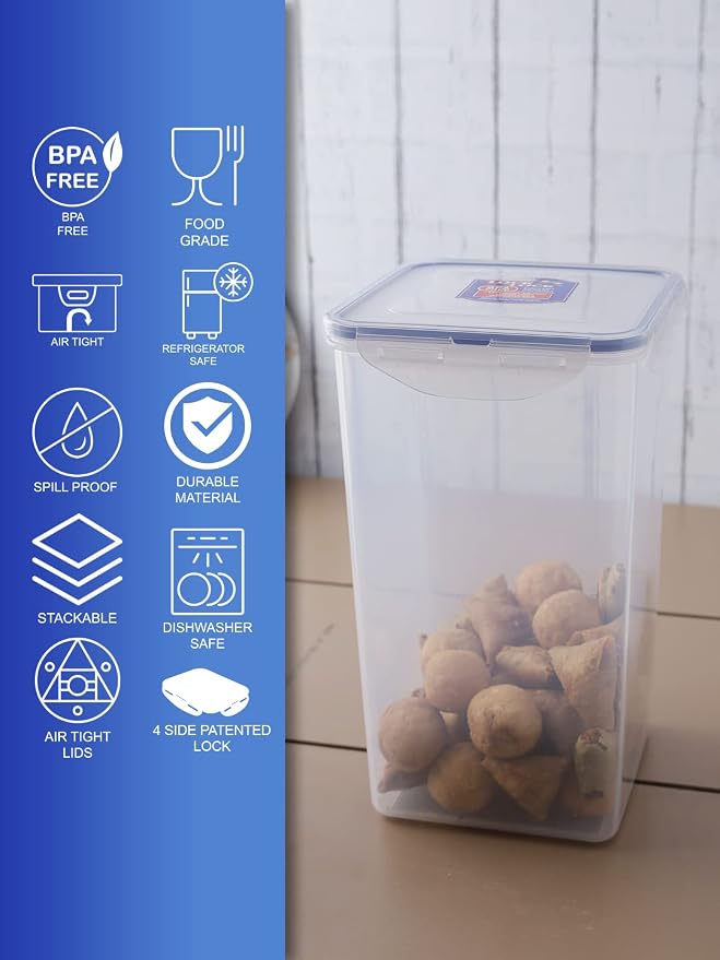 LOCK & LOCK Easy Essentials Food lids/Pantry Storage/Airtight containers, BPA Free, Square-16.9 Cup-for Chips, Clear (Pack of 3)