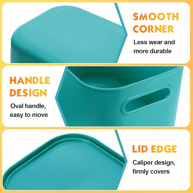 8 Pieces Colorful Storage Bins with Lid, Plastic Storage Basket Organizing Container Stackable Box with Handle for Shelves Desktop Playroom Office(14.2 x 10.2 x 9.5 Inch,Multi-colored)