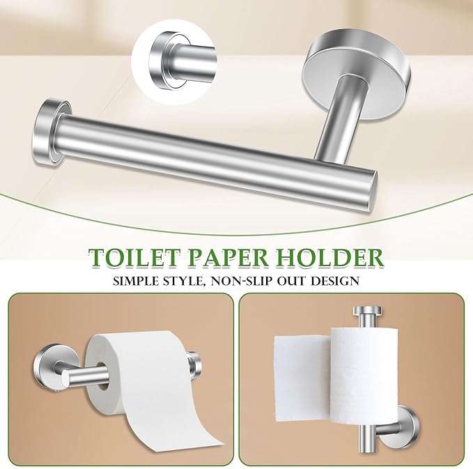 6-Piece Towel Bar Set Brushed Nickel Bathroom Hardware Accessories Set Includes 23.6in Towel Bar 2 Round Towel Ring Stainless Steel Wall-Mounted