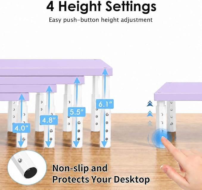 Desk Organizers and Accessories, Adjustable Computer Monitor Stand Riser, Laptop Stand, Office Desk Accessories & Workspace Organizers for Women, Purple Wood