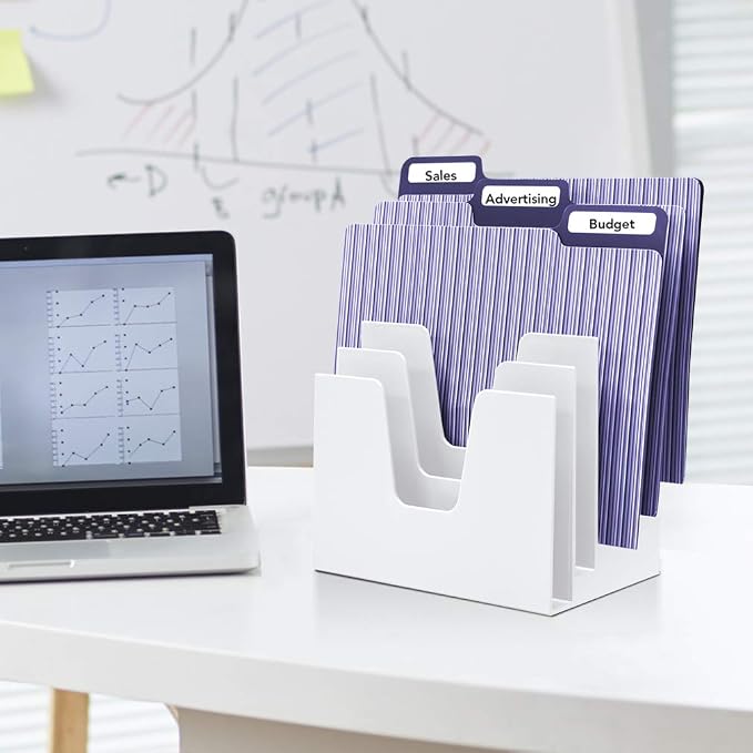 Acrimet 5 Section Incline File Sorter Organizer, Desktop Mail Holder, White | Durable Plastic, Space-saving Design, Easy Document Access, Ideal for Office, Home and School Use