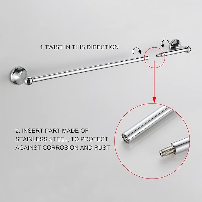 BGL Bathroom Hardware Set, Chrome Adjustable Expandable Towel Bar 4-Piece Bathroom Accessory Set Wall Mounted Robe Hook Toilet Paper Holder Towel Ring Towel Bar