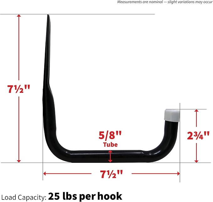 Shepherd Hardware 8090E Heavy Duty Steel Garage Storage/Large Utility Hooks, 4 Pack,Black
