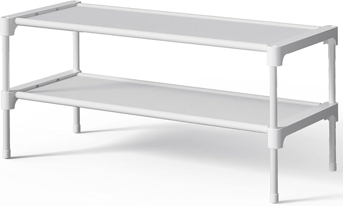 Kitsure Shoe Rack - Non-Woven Shoe Rack Shelf, 27.5" Wide - 2 Tier, White | Shoe Organizer for Closet, Entryway, Garage, Stackable Shoe Shelves, college dorm&apartment essentials