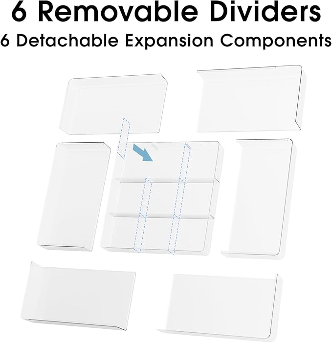 Expandable Makeup Drawer Organizer, Clear Silverware Drawer Organizer Tray. | Width (10.6"-20.1") Depth (11"-20.1") Height1.9", with 6 Removable Dividers, Great for Cosmetic,Utensils,Stationery,Office