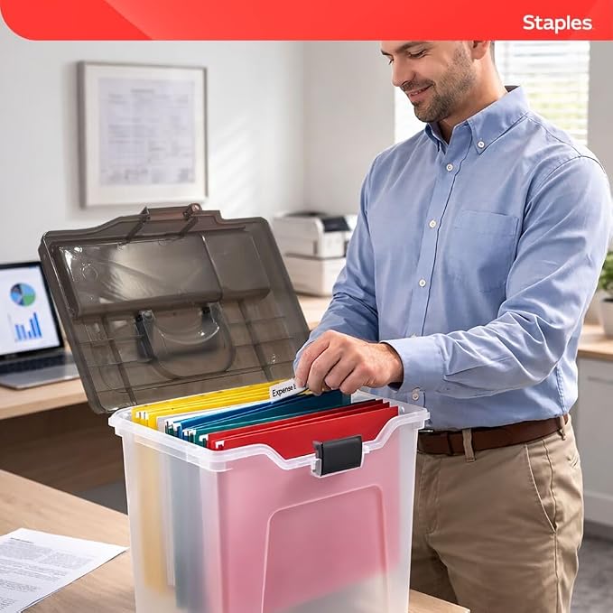 STAPLES File Box File Portable Tote, Letter Size, Clear, 4/Carton
