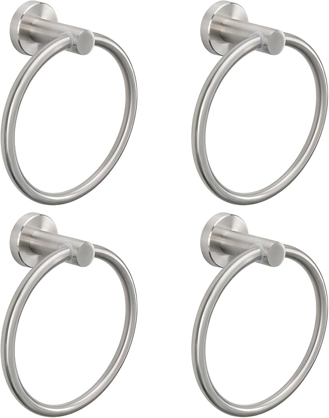 NearMoon Bath Towel Ring, Bathroom Hardware Accessories-Thicken Stainless Steel Hand Towel Holder for Bathroom, Modern Round Towel Hanger Wall Mounted (Brushed Nickel, 4 Pack)