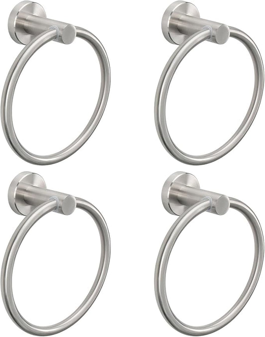 NearMoon Bath Towel Ring, Bathroom Hardware Accessories-Thicken Stainless Steel Hand Towel Holder for Bathroom, Modern Round Towel Hanger Wall Mounted (Brushed Nickel, 4 Pack)