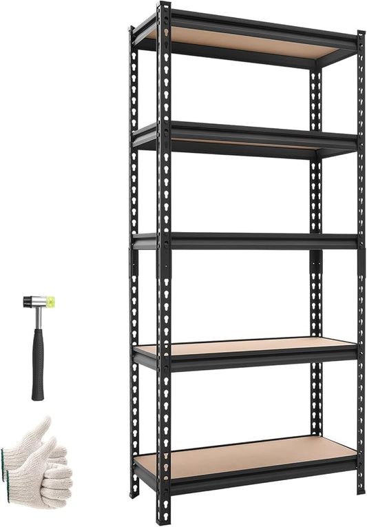 VEVOR Storage Shelves, 5-Tier Adjustable, 2000 lbs Capacity, Heavy Duty Garage Storage Shelving Unit, Metal Utility Rack Shelf, for Kitchen Pantry Basement Bathroom, 28.35" W x 12.17" D x 59.84" H