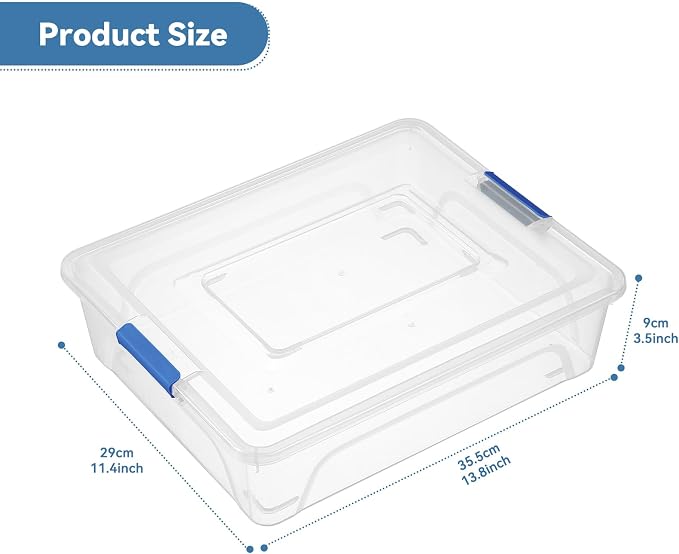 novelinks 10 Quart Clear Plastic Storage Containers with Lids (4 Pack) | Storage Bins with Lids, Stackable Small Clear Bins, Craft Storage Box, Paper Storage, Under Bed Storage Bins, Pencil Box