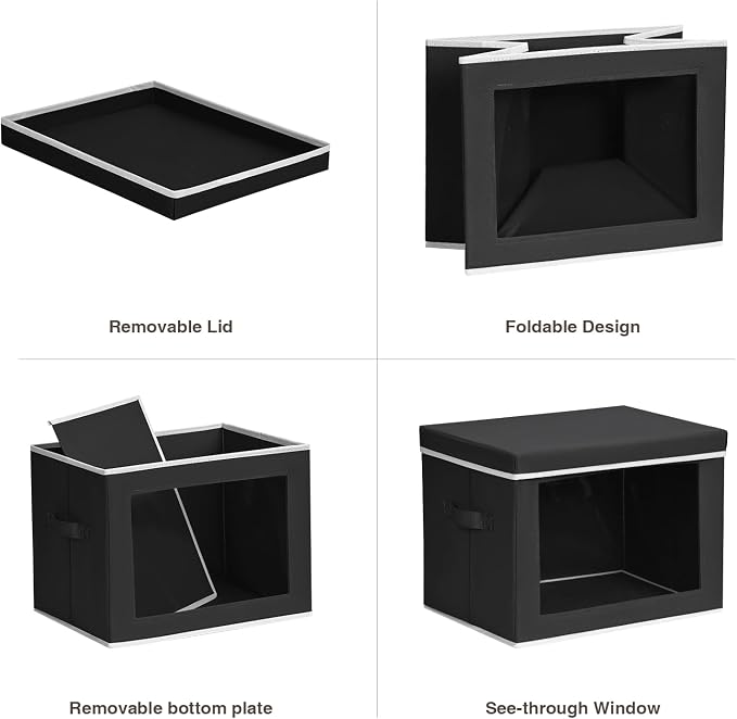 Homsorout Stackable Storage Bins with Lids - Large Decorative Basket with Lids, Fabric Foldable Closet Organizer Bins, Shelf Organizer for Living Room, Dorm, 5 Pack, Black