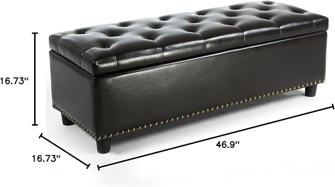 BELLEZE Storage Ottoman, Tufted Ottoman with Close Hinge, Foot Rest for Living Room (Dark Brown, 47 inch)