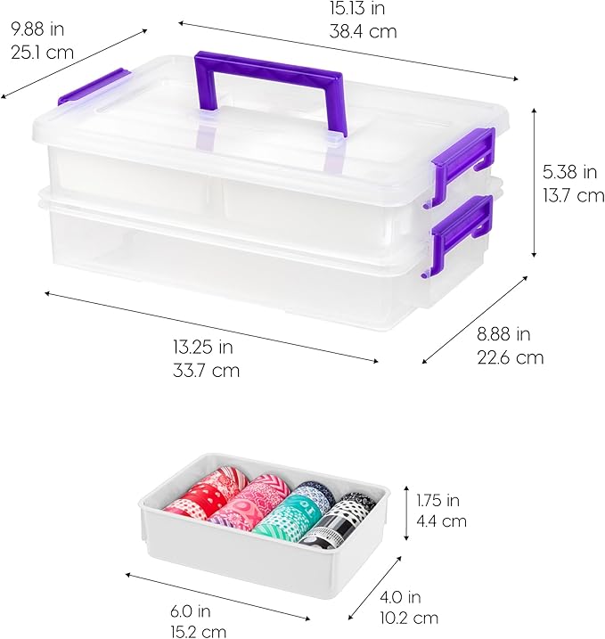 IRIS USA Storage Bins with Lids |Made in USA| 9 Qt - (1-Pack) - Clear | Built-In Handle Tote / 4 Removable Organization Trays / Plastic Containers for Crafts & Art Supplies / Interlocking Latches