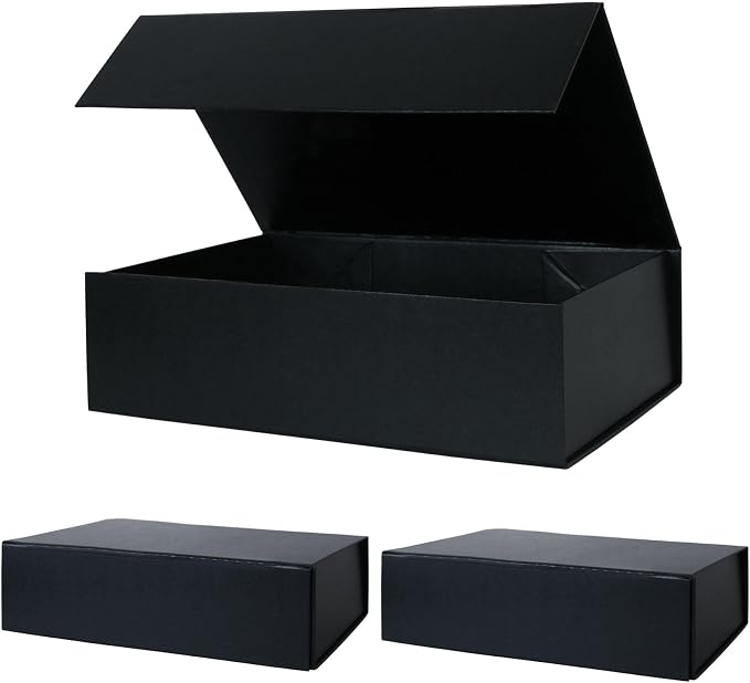 Aimyoo Galaxy Black Collapsible Gift Box with Magnetic Closure Lids 10.5x7x3 in, Bridesmaid Groomsmen Proposal Box, Medium Rectangle Box for Present Graduation Storage 3 Pack