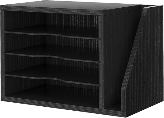 Wooden Mail Organizer, Desk Organizer with 3 Adjustable Shelves | Mail Sorter, File Organizer Desktop, Mail Holder for Home Office, Letter Sorter for Envelopes, Bills, Magazines, Black