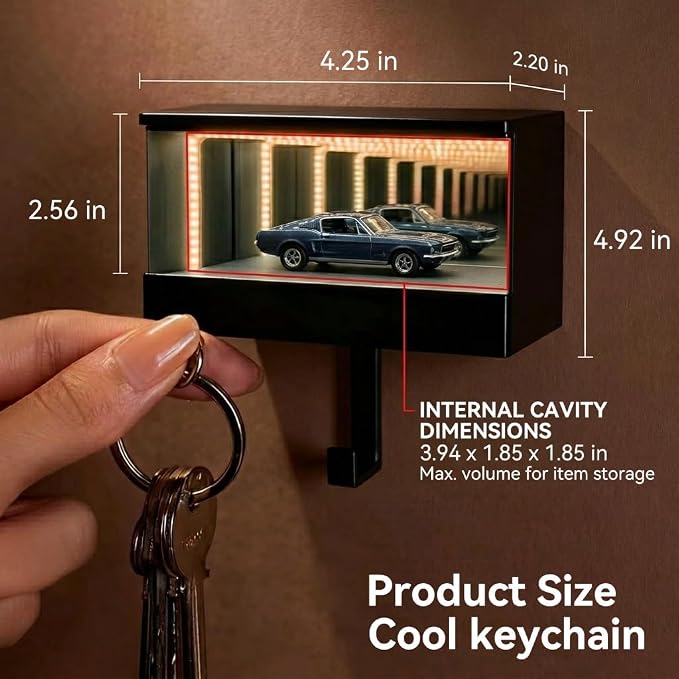 LED Key Holder for Wall, 2 Pcs Magnetic Garage Display | Rechargeable motion-sensing light, infinity mirror effect, cabinet mount, entryway or garage decor