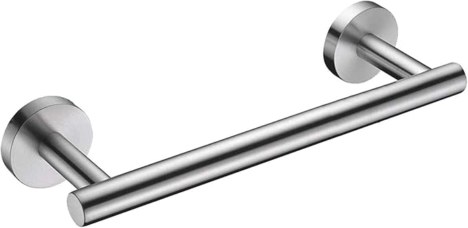 Nolimas 9 Inch Silver Bath Hand Towel Bar SUS 304 Stainless Steel Towel Rod Rack Holder Round Wall Mounted Suit for Kitchen,Bathroom,Living Room&Toilet,Anti Rust Brushed Nickel