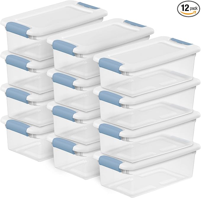 Sterilite 12-Pack Latching Box, Under Bed Storage Bins with Lids, Clear Plastic, 6 Quart - Heavy-Duty Organizing Containers for Closet, Bathroom, and Office | Heavy-Duty and Stackable Plastic Containers with Latches for Closet, Cabinet, Bedroom, Bathro...
