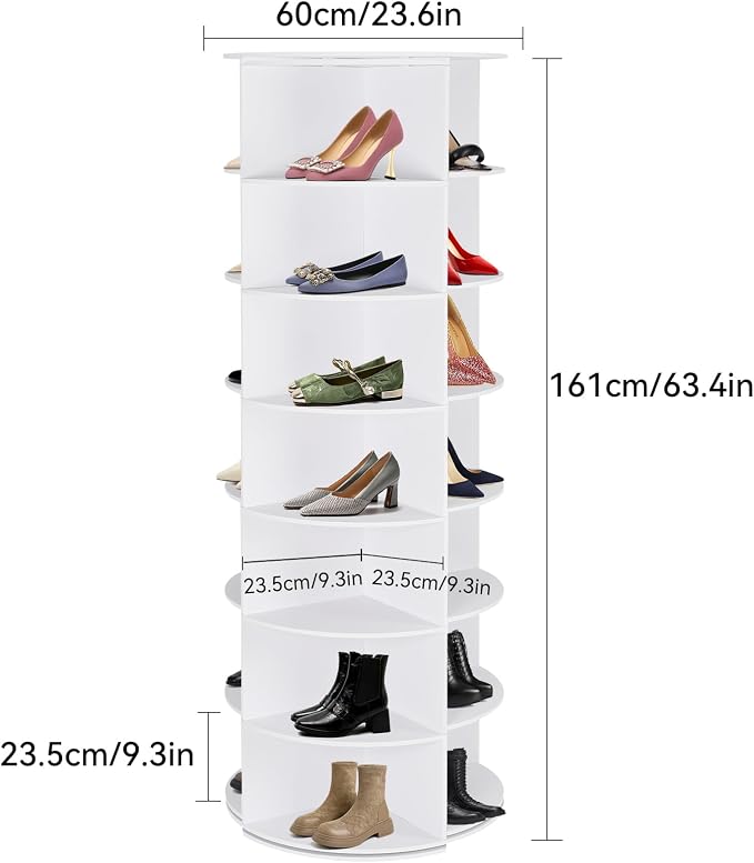 7 Tier Rotating Shoe Rack Tower, 360° Shoe Storage Organizer, White