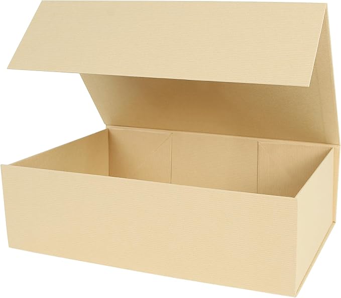 Aimyoo Striped Brown Collapsible Gift Box with Magnetic Closure Lids 13.8x9x4.3 in, Large Bridesmaid Groomsman Proposal Boxes, Rectangle Present Box for Graduation Birthday Storage 1 Pack