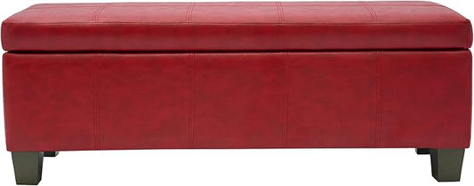 51 Inch Storage Ottoman, Storage Bench with Safety Hinge, Upholstered Synthetic Leather Ottoman Bench for Bedroom, Living Room, Entryway, Hallway, Foot Rest, Support 500lbs
