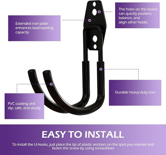 2 PCS EV Charger Holder Wall Mount, Heavy-Duty J-Hook for Electric Cable Retractor, Durable Hooks for Indoor/Outdoor Use, Electric Vehicle Garage Storage Cord Organizer Accessory (Black)