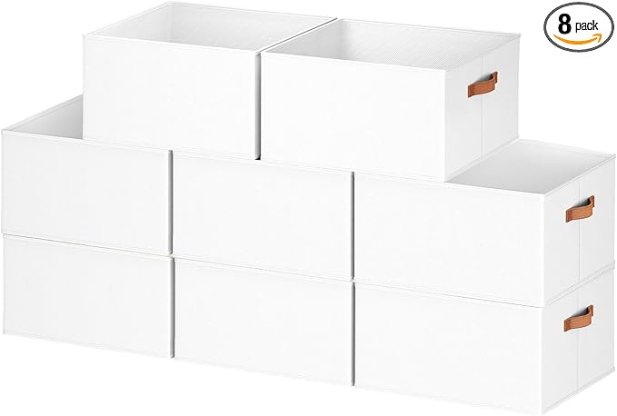 8 Pack Large Closet Storage Baskets Bins for Shelves, Collapsible Fabric Closet Organizers and Storage with Polyester Handles, Decorative Baskets for Organizing Clothes, Towels, Linen Closet 16x12x10"
