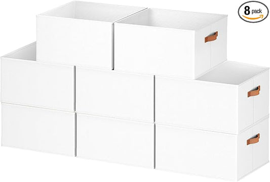 8 Pack Large Closet Storage Baskets Bins for Shelves, Collapsible Fabric Closet Organizers and Storage with Polyester Handles, Decorative Baskets for Organizing Clothes, Towels, Linen Closet 16x12x10"