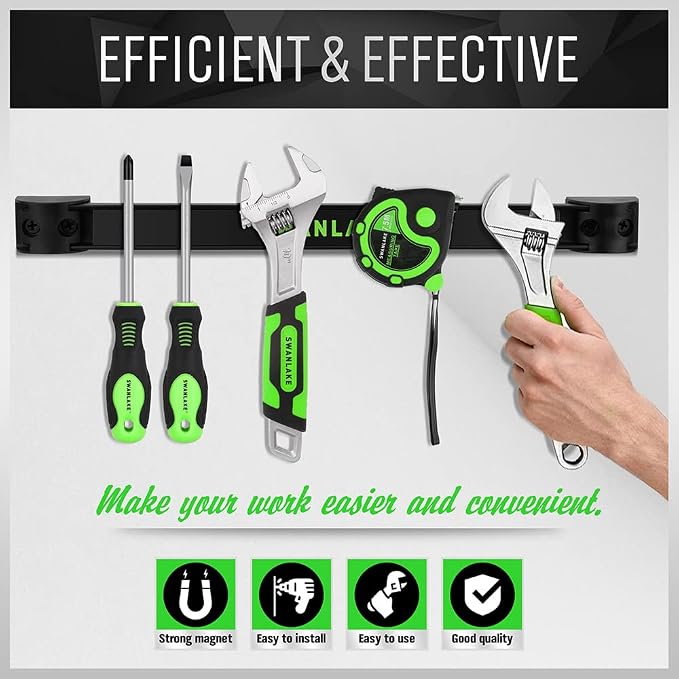 SWANLAKE GARDEN TOOLS 4-Piece 12" Magnetic Tool Holder Storage Organizer, Wall Mount Rack Garage Organization, Magnetic Strip for Garage Organization