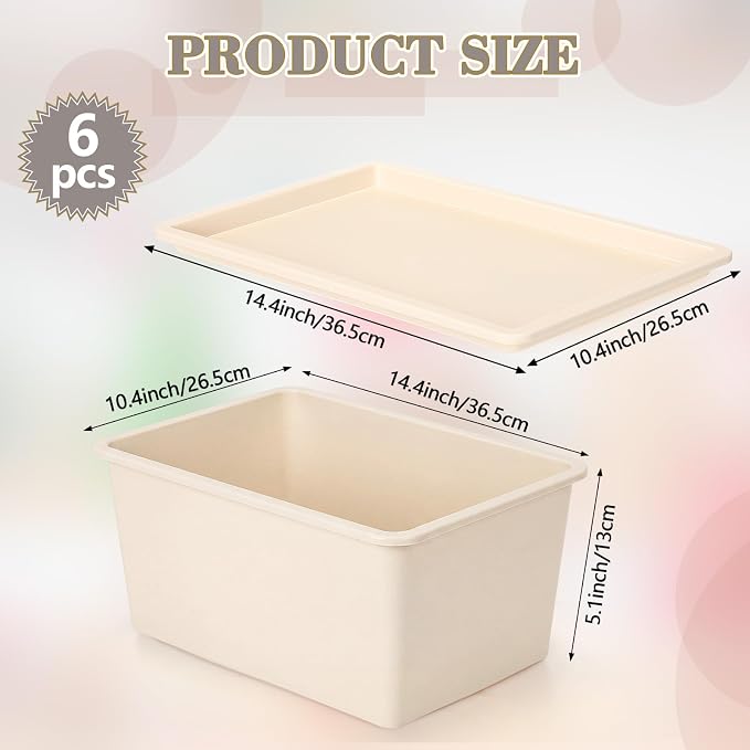 6 Pcs Large and Small Plastic Storage Bins with Lids 14.4 x 10.4 x 5.1 Inch Stackable Storage Containers Decorative Cubby Organizer for Clothes Shelves Garage Closet Office (White)