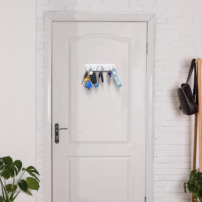 Blulu Key Holder for Wall Set of 2 Adhesive Key Holder Stainless Steel 3 Key Hooks Holder Rack Modern Key Hooks Hanger for Wall Home Kitchen Entryway Hallway Office Cabinet Bathroom (White)