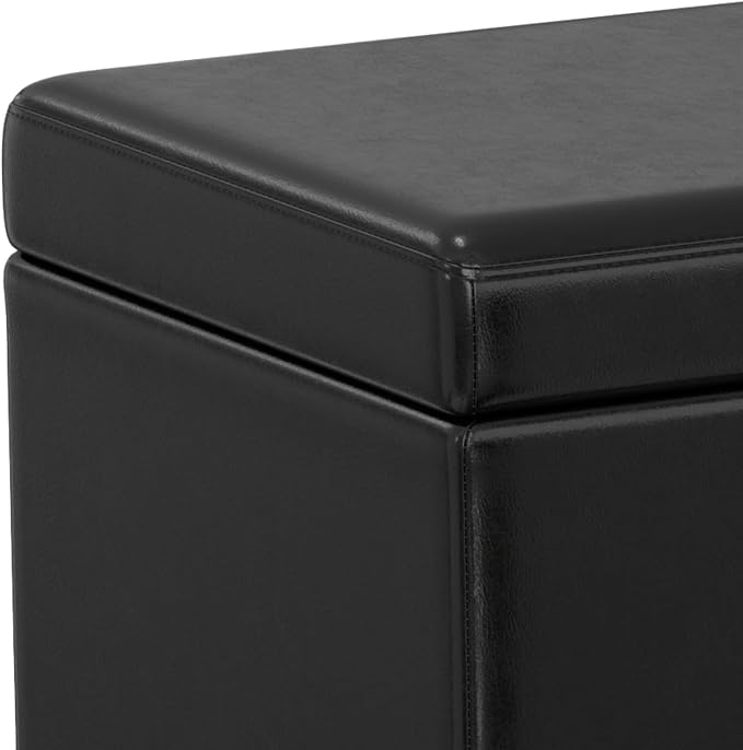 SIMPLIHOME Castleford 48" Wide Linen Look Fabric Storage Ottoman in Grey | Contemporary lift-top ottoman with high-density foam; rectangle storage bench or coffee table for living room or entryway.