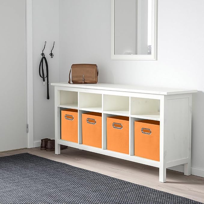 ShellKingdom Storage Bins, Foldable Fabric Storage Cubes with Metal Handle | Cloth Storage Organizer Drawer For Closet And Toys, 11 X 10.5 X 10.5 INCH, 2 Pack (Orange)