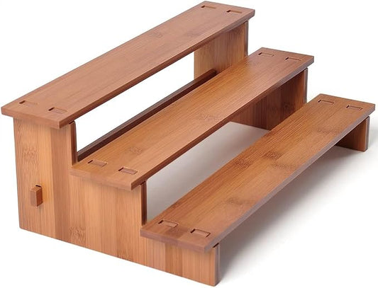 JinDoWin Spice Rack Organizer for Cabinets,Countertop & Pantries | 3-Tier stepped design for clear visibility & easy access,Kitchen Cabinet Organizer,Dark Bamboo Seasoning Organizer