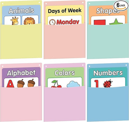 6Pcs Plastic Oversized Wall Pockets 12.6 X 9.4 Inch Hanging Wall File Organizer Hanging File Folders Holder Mail Organizer for Back to School Classroom Home Office Teaching Supplies (Pastel Color)