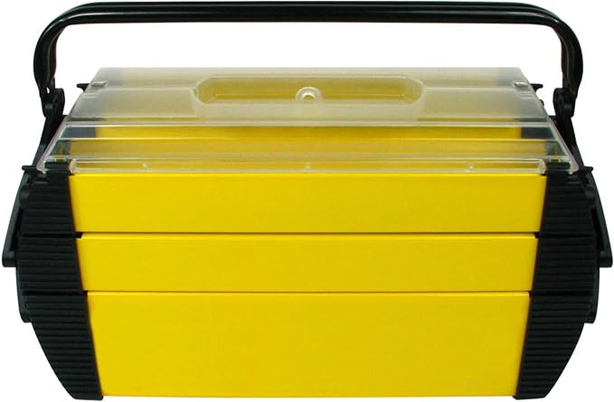 Portable Tool Box - Storage Compartments for Tools, Parts, Crafting Supplies or Tackle by Stalwart - Cantilever Toolbox, 18"L x 11.8"W x 8.25"H, Black/Yellow