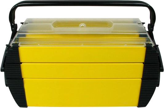 Portable Tool Box - Storage Compartments for Tools, Parts, Crafting Supplies or Tackle by Stalwart - Cantilever Toolbox, 18"L x 11.8"W x 8.25"H, Black/Yellow