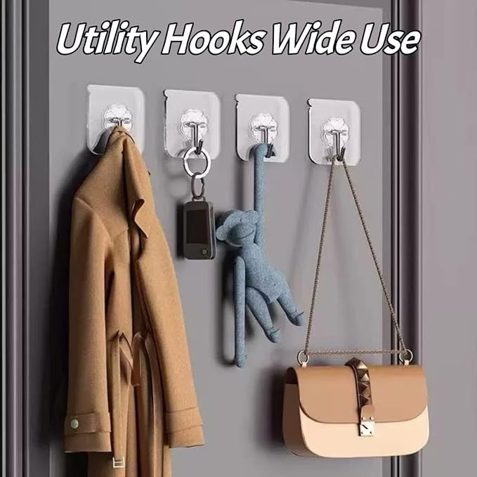 DDMY Clear Adhesive Hooks Heavy Duty Walls Hook 36 Pack for Hanging | Strong Self Adhesive Hook Holds Up to 50lb(Max) Transparent Reusable Waterproof No Drill for Kitchen Bathrooms Coat No Damage
