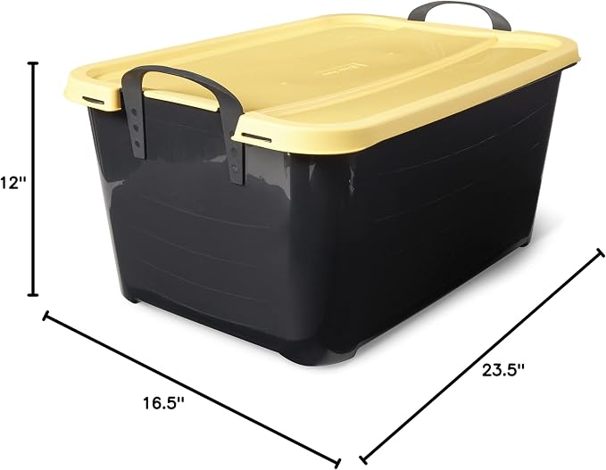 Life Story 6 Pack Heavy Duty Stackable Storage Bin, 55 Quart Home Organizer, Versatile Lightweight Locking Bins with Carrying Handles, Black/ Yellow