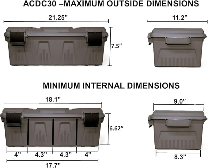 MTM ACDC30 Divided Ammo Crate Utility Box, Outdoor Gear & Tool Storage, Water- Resistant, Stackable, Snap Latch, 21"x11.2"x7.5", USA Made, Dark Earth
